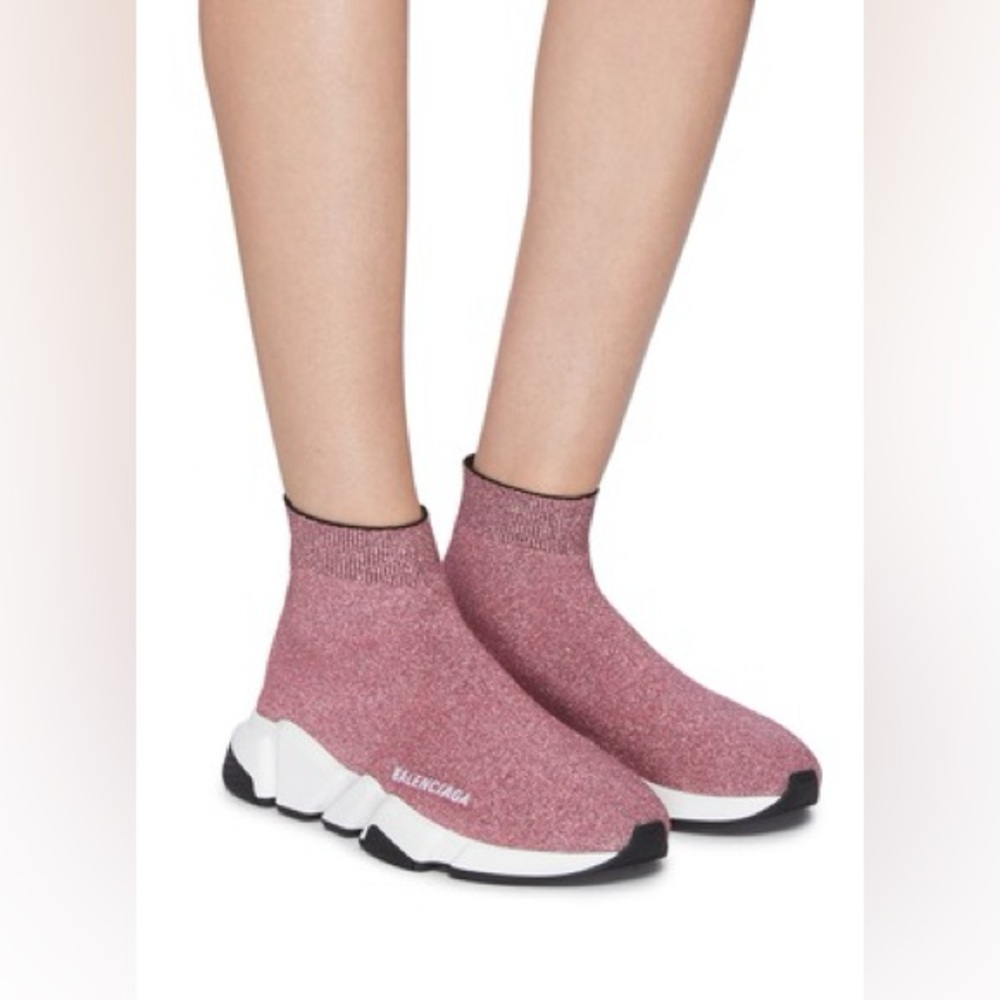 Balenciaga Pink Glitter Speed Trainer Sneakers